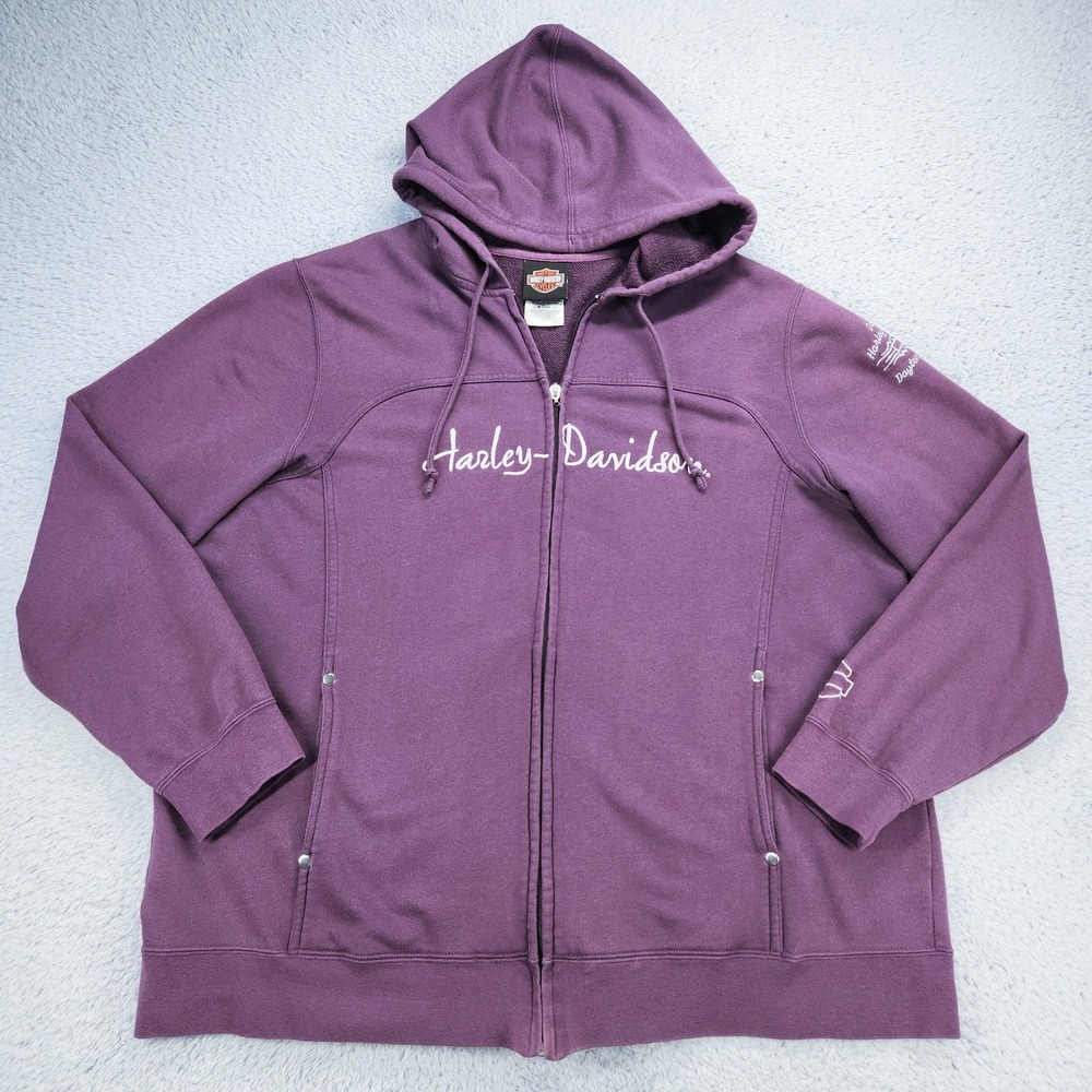 Harley-Davidson Hoodie Womens 1X Purple Full Zip Lace Up Daytona Embroidered